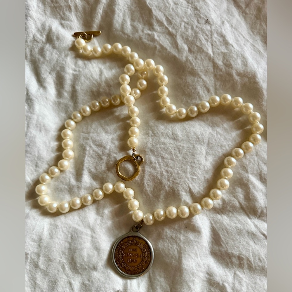 Vintage French franc coin “pearl”necklace 30”